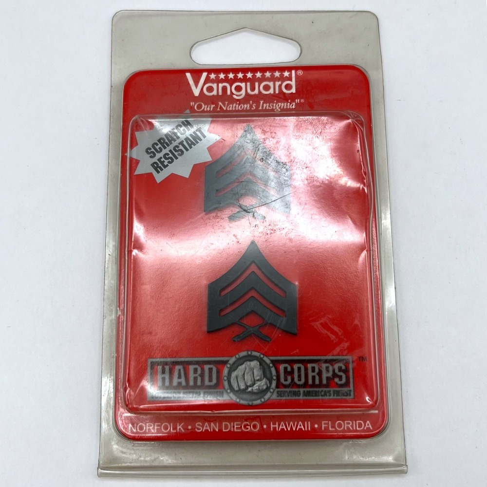 Vanguard USMC Sergeant Rank Insignia Chevrons Black Matte Brass Sgt Pin Pair NEW